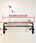 Wall Mounted Coat Hooks With Wooden Clothing Rail And Tight Black Metal Brackets For Entryway Organization Or Closet Storage Heavy Duty Frame Easy Install Clean Vibe Home Refresh with wooden rail and black brackets showcasing dimensions.