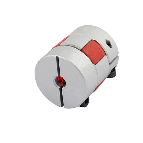Five To Ten Millimeter Shaft Coupling Aluminum Alloy 30mm Length, 25mm Diameter Plum Shaped Motor Coupler Red And Silver Finish