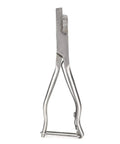 V Shape Pig Ear Mark Plier Stainless Steel Ear Notcher With Buckle for Cattle Sheep and Goats, side view of ergonomic handles