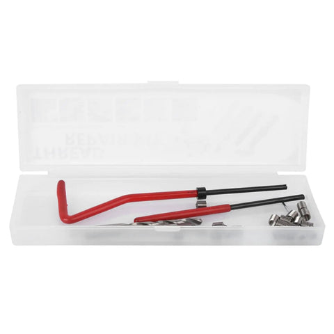 M4 Thread Repair Insert Kit With 25 Piece Steel Wire Set For Restoring Damaged Internal Threads Quick Fix Durable Metal Compatibility And Easy Drill Tap Inspect Install And Verify, case open