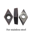 Three DCMT32.51 carbide turning inserts, multilayer coated, for stainless steel