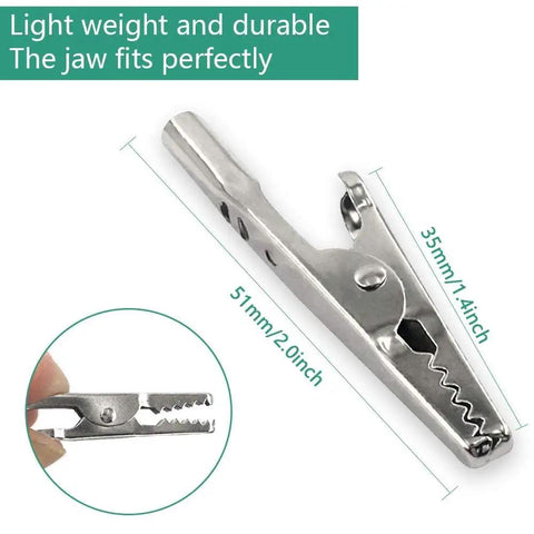 25 Piece 51mm Metal Alligator Clip Set With Spring Clamps For Lab Testing And DIY Soldering Help, Nickel Plated Silver Tone Crocodile Clips
