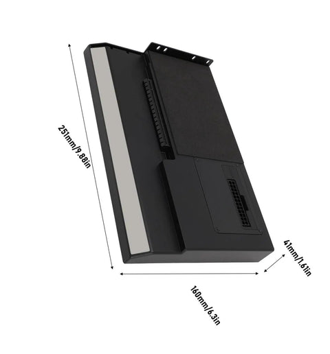 Rock Solid Aluminum Egpu Dock For Laptops Featuring Pcie 4 0 X4 Bridge Slot Supporting Desktop Graphics Cards And Atx Sfx Power Supply angled view with dimensions