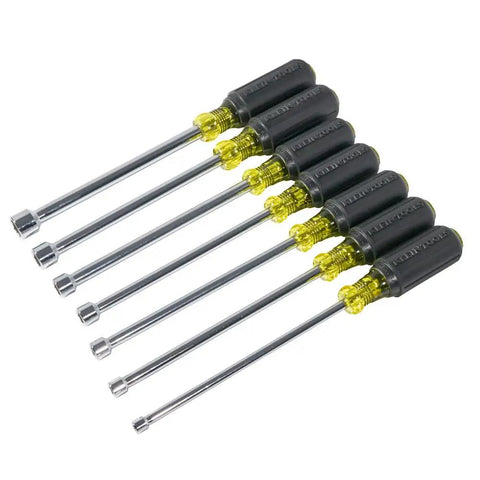 7-Piece Magnetic Nut Driver Set With Hollow Shafts, 6-Inch, Sizes 3/16 1/4 5/16 11/32 3/8 7/16 1/2 Inch, Cushion Grip Handles, Rare-Earth Tips, Color-Coded Domes, Internal Flanges, Made In USA