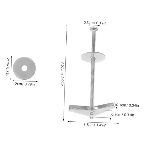 15 Set Carbon Steel Toggle Bolts And Wing Nuts Drywall Anchors with dimensions for shelving and mirrors installation.