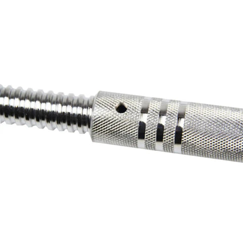 Close-up of Home Gym Dumbbell To Barbell Connector With Ultra Precision Thread In Solid Steel Tube.