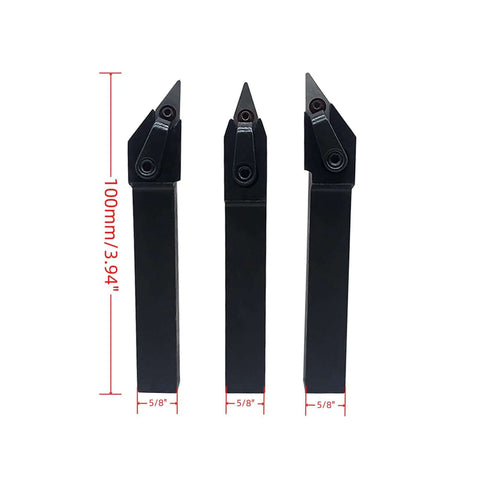 Three black 5/8-inch carbide turning tool holders with VNMG331 inserts for CNC lathe steel turning