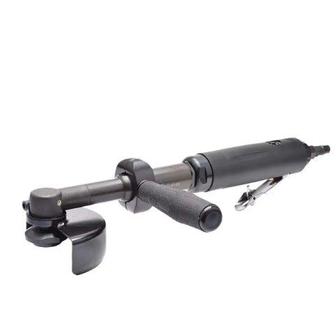 Heavy Duty Pneumatic Extended Angle Grinder With Slick Aluminum Housing And Kickback Safety Guard For Quick Cuts Deep Grinds And Smooth Polish Tasks