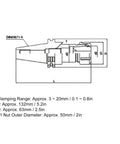 Technical drawing of Built To Last High Precision CNC Milling Tool Holder ER32 SK40 70 Lathe Machine Tool, 132mm length, 63mm shank