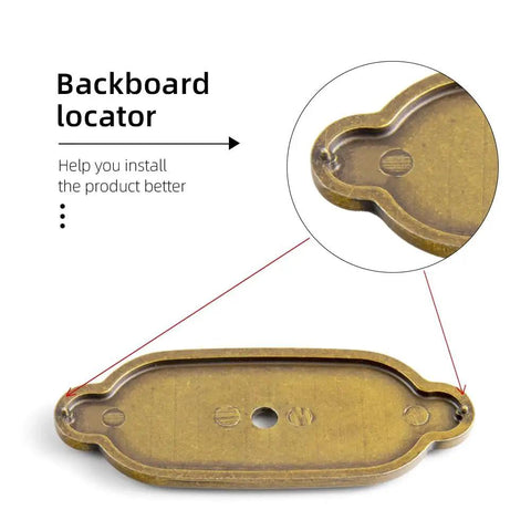 Top Notch Heavy Duty Solid Zinc Cabinet Knobs With Vintage Oval Beaded Back Plates Antique Brass Finish Six Pack close-up of backboard locator
