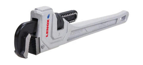 Beefy Aluminum Pipe Wrench 14 Inch Lightweight Yet Tough With I Beam Design Forged Wide Jaws Ergonomic Tapered Handle And Quick Spin Nut For Easy Adjustments High Torque Capacity For Heavy Duty Plumbing.