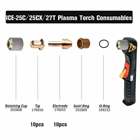 20Pcs Plasma Torch Consumables Kit With 176656 Tips And 176655 Electrodes For Spectrum 375 Xtreme Cutters components displayed