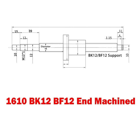 Technical drawing of 1610 BK12 BF12 end machined component with dimensions and specifications.