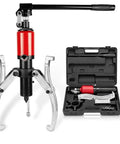 Heavy Duty Hydraulic Wheel Bearing Separator And Gear Puller Kit With Swappable Claw Heads For Seamless Automotive Tune Ups and Farm Rigs, red and silver color.