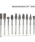Amazon YUFUTOL 10pc carbide burr set, 1/8 in shank, double-cut solid carbide rotary burrs for die grinder