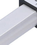 Close-up of Compact 12V Mini Linear Actuator With No Fuss Operation Aluminum Tube Frame, showcasing smooth aluminum finish.
