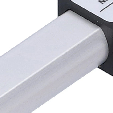 Close-up of Compact 12V Mini Linear Actuator With No Fuss Operation Aluminum Tube Frame, showcasing smooth aluminum finish.