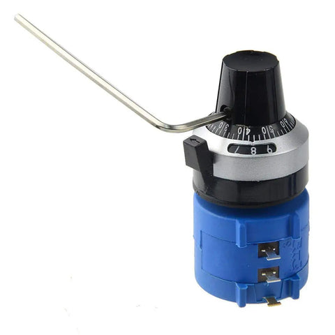 10K Ohm 2W Wirewound Multi Turn Potentiometer With 10 Turn Dial Counting Rotary Knob 6mm Shaft Adjustable Precision Potentiometer For DIY Electronics And Pro Projects, showing blue base and black dial