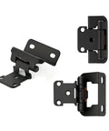 Heavy Duty Self Closing Cabinet Hinges With Smooth As Butter Soft Close For Half Inch Overlay Doors 4 Pack Easy Install Matte Black Finish, showing different angles.