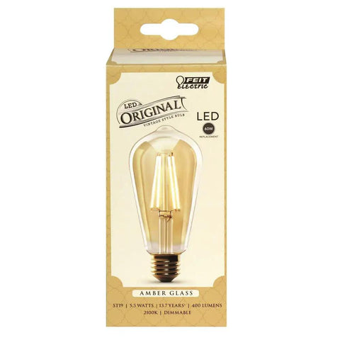 Vintage Exposed Filament LED ST19 Bulb With Clear Glass And E26 Base 60W Equivalent 400 Lumen 2100K Soft White Dimmable