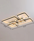Modern Rectangular Ceiling Fan Lamp With 7 Blades Semi Flush LED Light With Remote Control For Living Room 27.5 Inches Black White on ceiling.