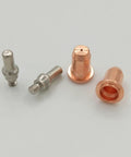 Premium 24-Piece Plasma Cutting Consumables Kit For PT40 CUT55 CUT65 Torches showing copper nozzles and steel tips.