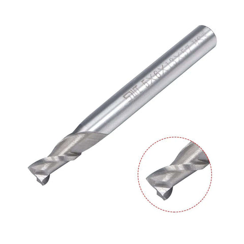 uxcell 2-flute straight flat-nose end mill, angled side view, 6mm shank, 5x13mm cutter for CNC router