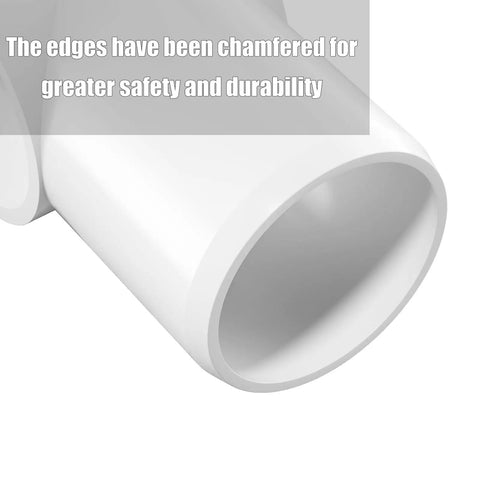 Close-up of Four Pack One And A Half Inch PVC Elbow Fittings Four Way Cross showing chamfered edges for safety and durability