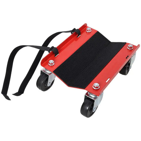 Beefy Heavy Duty Snowmobile Dolly With Steel Frame And V-Slide Design, 1500 Lbs Capacity Moving Cart, 2.5 In Swivel Casters, Adjustable Tie Down Straps, Garage And Shop Transport Stand red steel dolly with straps and casters