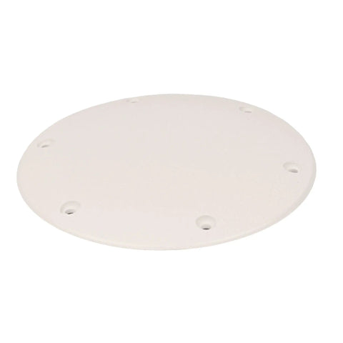 Designer Series Screw Down Deck Plates For Boats And RVs, white, 6 inch outer diameter, textured surface, top view