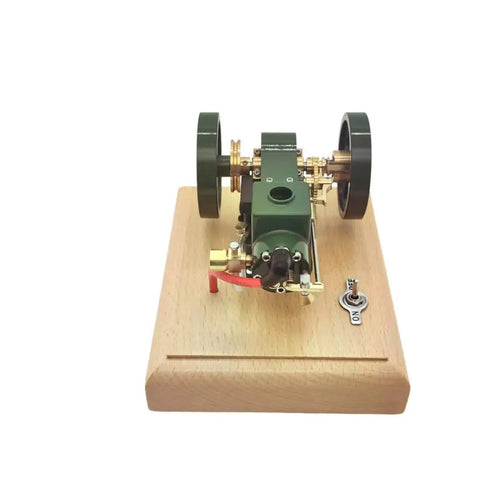 Old School Hit And Miss Engine Kit With Evaporative Water Cooling Mini Four Stroke Mechanical Motor Flywheel Speed Limiter Realistic Water Cooled Build For Adults Size Five Point Nine One By Four Point Seven Two By Three Point Seven Four Inches brass engine on wooden base