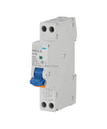Heavy Duty 40 Amp Curve B Rcbo Circuit Breaker Featuring Single Pole Plus Neutral Ac Leakage Protection For No Fuss Din Rail Snap In Install Dual Short Circuit Overload Guard image showing a white circuit breaker with blue switch panel.