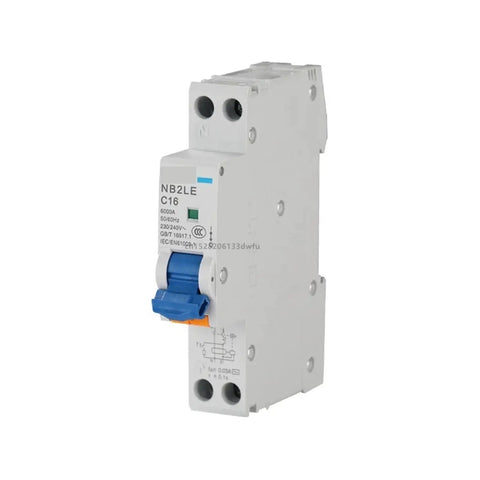 Heavy Duty 40 Amp Curve B Rcbo Circuit Breaker Featuring Single Pole Plus Neutral Ac Leakage Protection For No Fuss Din Rail Snap In Install Dual Short Circuit Overload Guard image showing a white circuit breaker with blue switch panel.