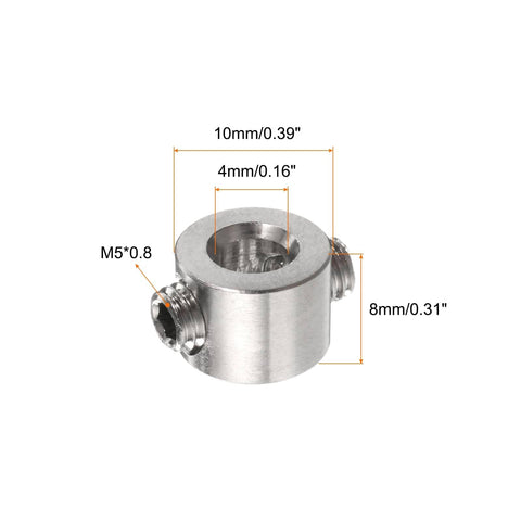 4mm Drill Stop Collar Set With Pro Grade Adjustable Depth Stops, Heavy Duty Stainless Steel Construction, Anodized Silver Finish