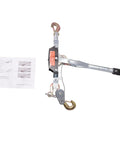 5 Ton Heavy Duty 3 Hook Steel Cable Dual Gear Power Puller for Workshops and Construction Sites with instruction manual.
