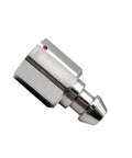 Quick-release GPS prism adapter, metal, silver finish, for Trimble poles used in surveying.