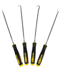 Pro Grade 4 Piece Long Pick And Hook Tool Set With Ergonomic Grip For Easy Oil Seal Removal, Includes Straight Pick Full Hook 45 Degree Hook And 90 Degree Hook, Durable Alloy Steel Automotive Hand Tools.