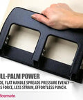 3 Hole Punch for Home Office, Medium Duty, 30 Sheet Capacity, ergonomic soft grip handles, demonstrating punch action