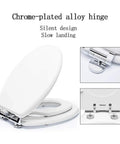 Chrome-plated alloy hinge of Slick Soft Close Family Toilet Seat With Quick Release Hinges And Built In Toddler Potty Seat.