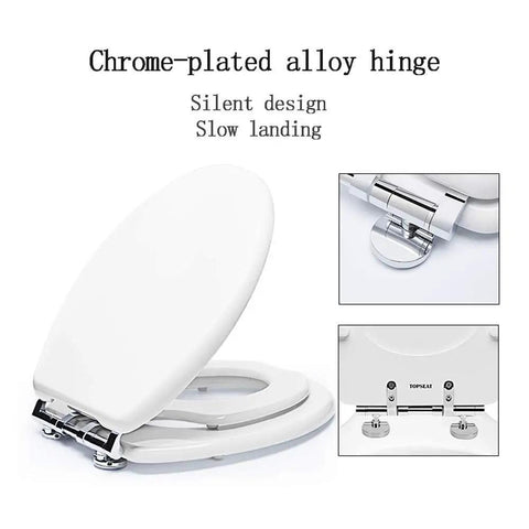Chrome-plated alloy hinge of Slick Soft Close Family Toilet Seat With Quick Release Hinges And Built In Toddler Potty Seat.
