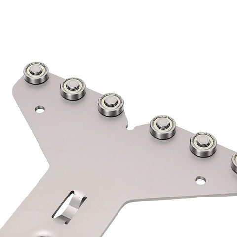 Rock Solid Router Milling Bracket With Adjustable Circle Cutting Jig And Straight Edge Guide showing stainless steel base with ball bearings.