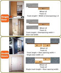 Diagram of Soft Close Aluminum Sliding Door Track Kit With A 6.2ft Top Hung Rail For Kitchen And Closet, Bypass Barn Door Hardware And Pocket Door Sliding System, Smooth Quiet Operation, Easy Install, Silver Finish showing single and double door options