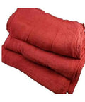 Heavy Duty White And Red Shop Towels 50 Pack Workhorse Reusable Cotton Rags, shown folded, for garage auto shop cleaning, lint-free.
