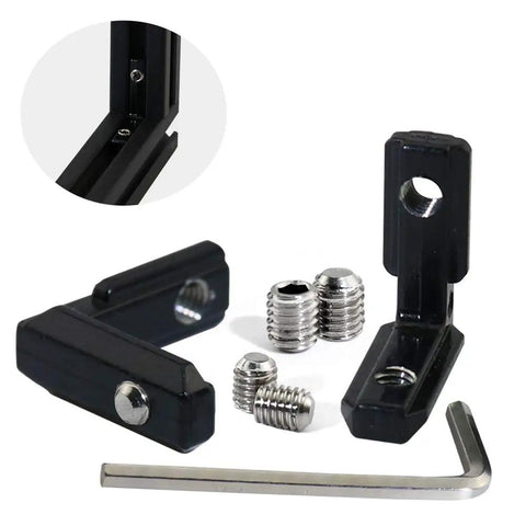 20 Piece 2020 Series Black T Slot L Shape Corner Connector Bracket Set with screws and wrench for aluminum extrusion profile 6mm