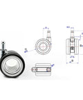 Five Pack M11 Stem Snap Ring Replacement Casters For Gaming Chairs With Silent Tpu Build and 360 swivel dimensions diagram.