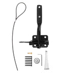 Aramox Carbon Steel Fence Latch with Spring Lock for gate, black latch, installation accessories including screws and spring.