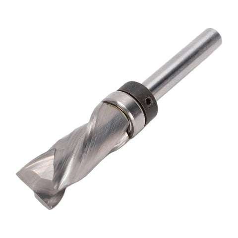 Gowenic 1 4 Inch Shank Spiral Flush Trim Router Bit With Compression Edges For Smooth CNC Woodworking and Template Trimming Jobs. Silver carbide body.
