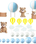 Hot Air Balloon Cake Topper Set With White Cloud Accents And Cute Bears For Cakes And Desserts Includes Balloon Basket Two Bears Six White Cloud Pieces And Color Balls For Fun Party Decorating.