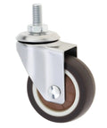 4 Pack 2 Inch TPR Rubber Caster Wheels For Furniture Quiet Ball Bearing Rollers. Close-up of a swivel caster with coffee brown rubber wheel.