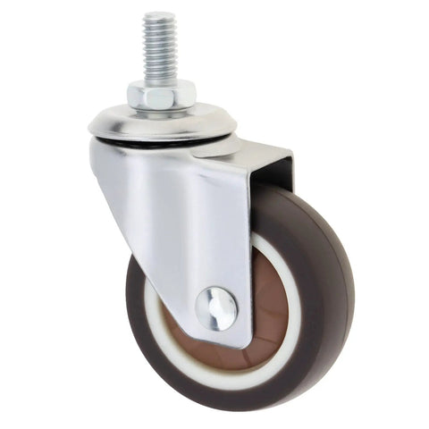 4 Pack 2 Inch TPR Rubber Caster Wheels For Furniture Quiet Ball Bearing Rollers. Close-up of a swivel caster with coffee brown rubber wheel.